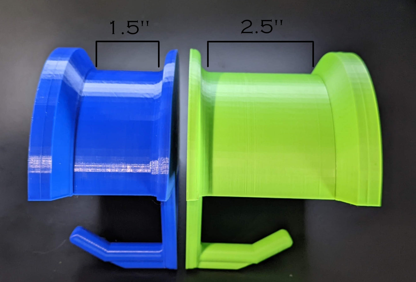 Two bridle holders showing the depth option sizes