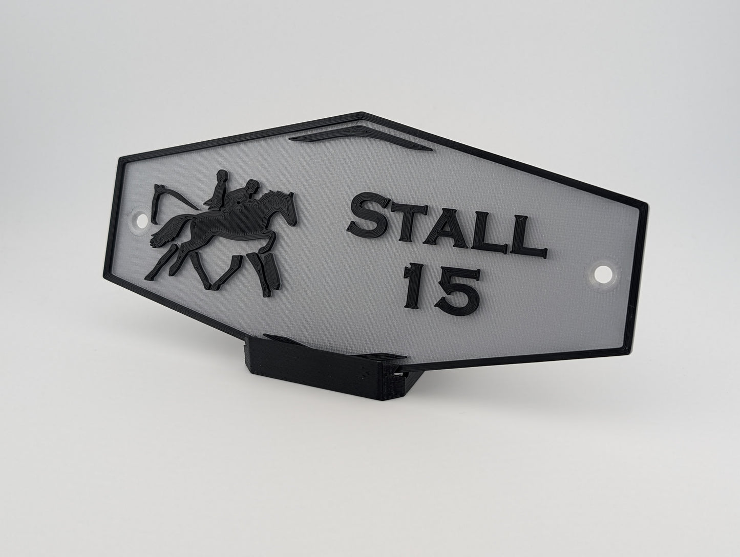 Stall Nameplate - Hexagon  - Screw In or Hanging Tabs- Multicolor - One or Two Lines - Logo