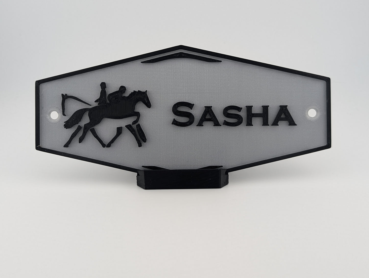 Stall Nameplate - Hexagon  - Screw In or Hanging Tabs- Multicolor - One or Two Lines - Logo