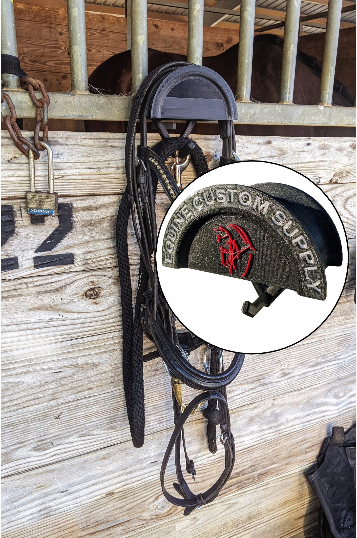 Complex Personalized Hanging Adjustable Bridle Holder | 3 or More Colors | Edge Text